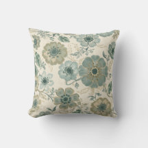Soft Dusty Blue Sage Green Beige Farmhouse Floral