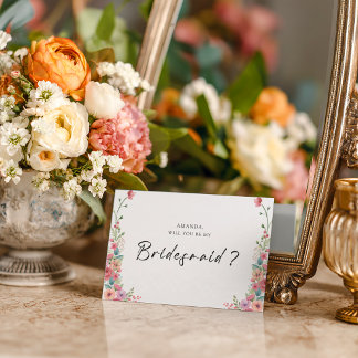 Soft Dusty Pink & Peach Floral Bridesmaid  Postcard