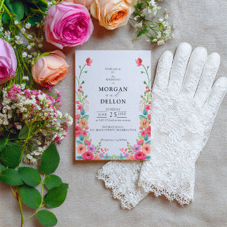 Soft Dusty Pink & Peach Watercolor Floral Wedding  Invitation