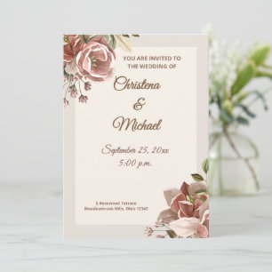 Soft Dusty Rose Floral Wedding Invitation