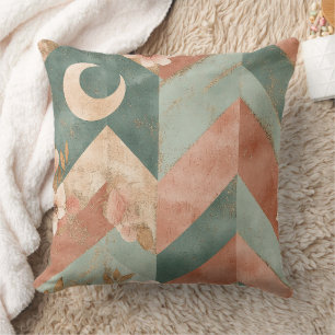 Soft Earth Toned Floral Chevron with Moons Throw Pillow