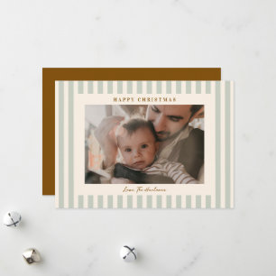 Soft Earthy Green Stripe Photo Christmas Holiday Card