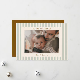 Soft Earthy Green Stripe Photo Christmas Holiday Card