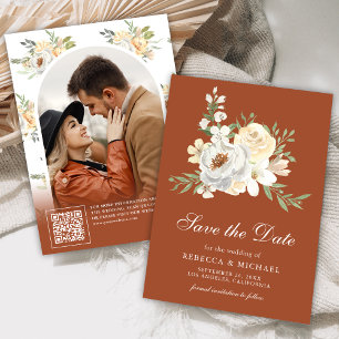 Soft Earthy Peach Floral Terracotta Wedding Save The Date