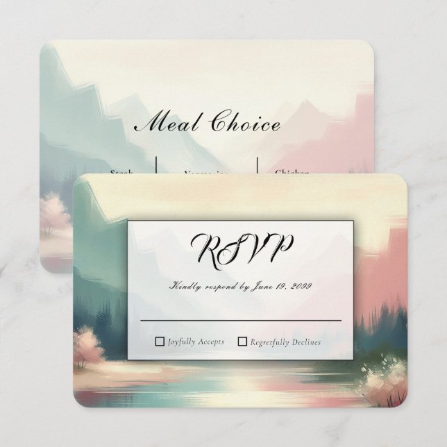 Soft Echoes of the Mountains Wedding RSVP Card (Front/Back)