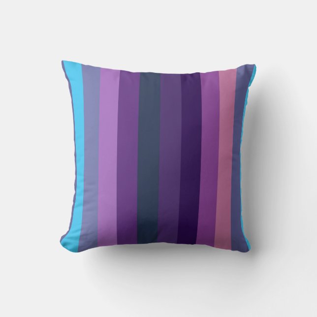 Soft Eclectic Blue-Purple Muted Stripe Pattern Throw Pillow (Front)