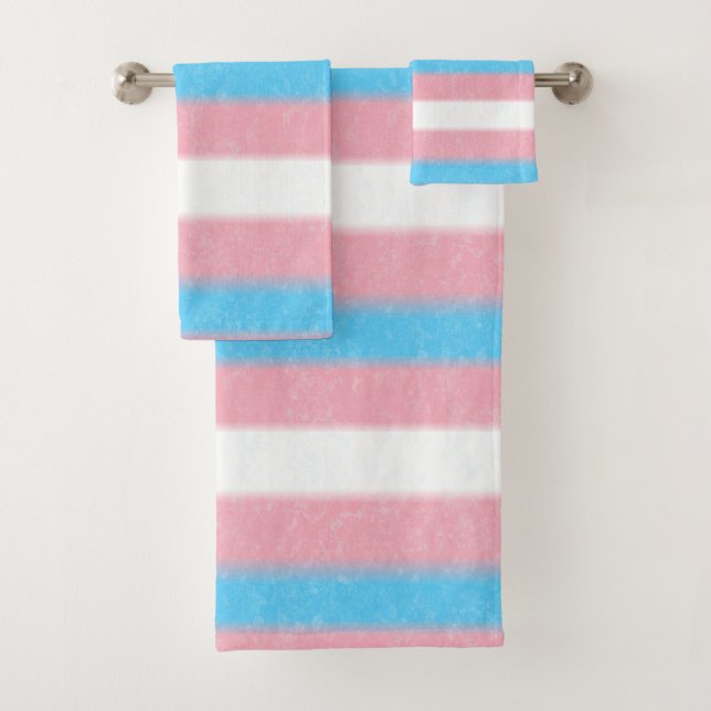 Soft-Edged Transgender Pride Flag Colours Stripes Bath Towel Set (Insitu)