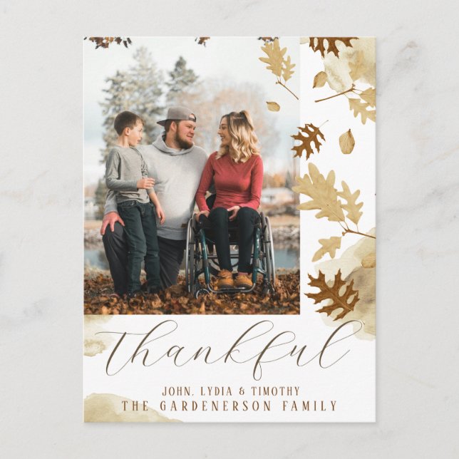Soft Elegant Autumn Leaf Thankful Photo   Postcard (Front)