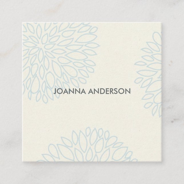 SOFT ELEGANT MINIMAL AQUA BLUE FLORAL PERSONALIZED SQUARE BUSINESS CARD (Front)