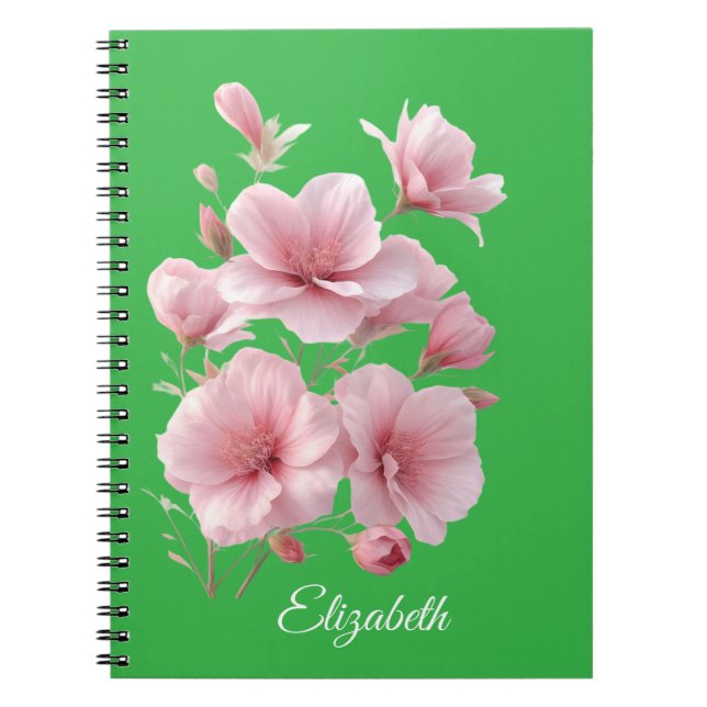 Soft Elegant Pink Floral Personalized Notebook (Front)