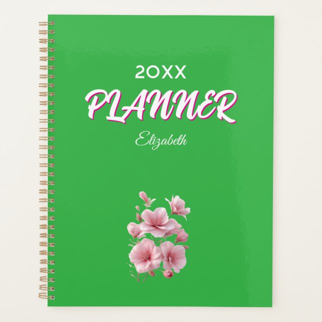 Soft Elegant Pink Floral Personalized Planner (Front)