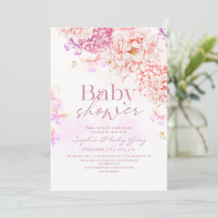Soft  & Elegant Pink Gold Floral Baby Shower  Invitation