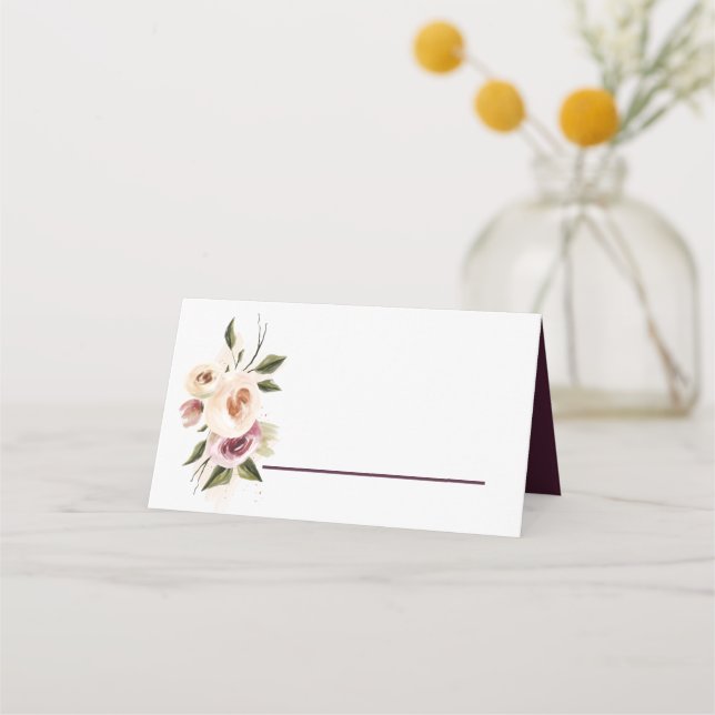 Soft Elegant Roses Burgundy Cream Frame Place Card (Front)