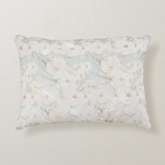 Soft Elegant White Floral Pattern Accent Pillow (Front)