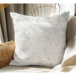 Soft Elegant White Floral Pattern  Throw Pillow
