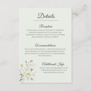 Soft English Garden Wedding Details Card