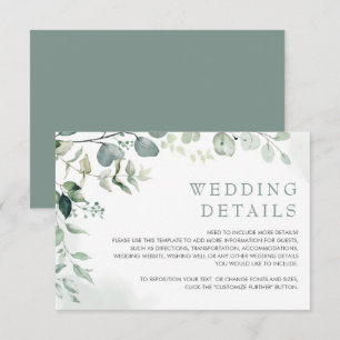 Soft Eucalyptus Greenery Garden Wedding Details Enclosure Card