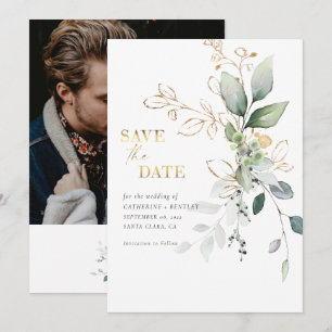 Soft Eucalyptus w/Gold Photo Save The Date