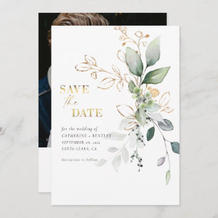 Soft Eucalyptus w/Gold Photo Save The Date