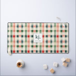 Soft Evergreen Gingham Monogram Desk Mat<br><div class="desc">Add Timeless Charm to Your Workspace with the Soft Evergreen Gingham Monogram Desk Mat Elevate your office or study space with the Soft Evergreen Gingham Monogram Desk Mat, where classic style meets personalized function. Featuring a cozy gingham pattern in warm shades of evergreen, deep blue, and soft red, this desk...</div>