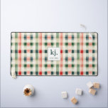 Soft Evergreen Gingham Monogram Desk Mat<br><div class="desc">Add Timeless Charm to Your Workspace with the Soft Evergreen Gingham Monogram Desk Mat Elevate your office or study space with the Soft Evergreen Gingham Monogram Desk Mat, where classic style meets personalized function. Featuring a cozy gingham pattern in warm shades of evergreen, deep blue, and soft red, this desk...</div>