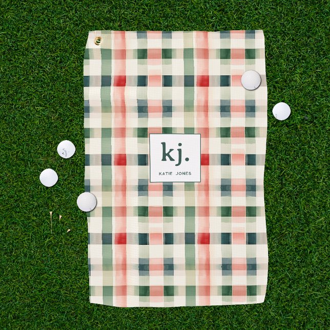 Soft Evergreen Gingham Monogram Golf Towel (Creator Uploaded)