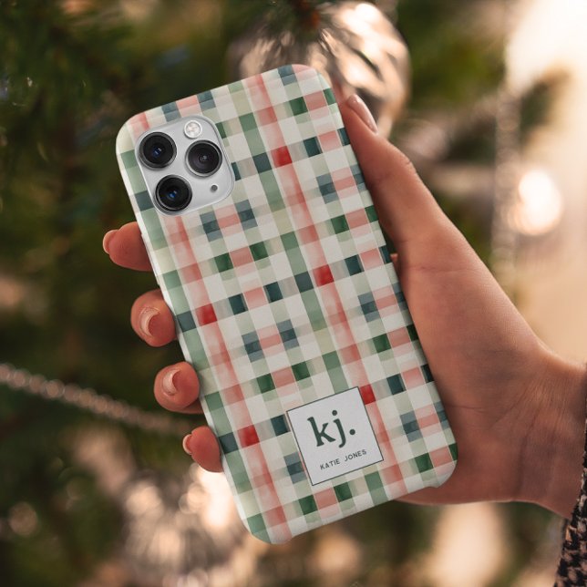 Soft Evergreen Gingham Monogram iPhone Case (Creator Uploaded)