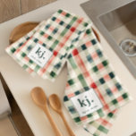 Soft Evergreen Gingham Monogram Kitchen Towel<br><div class="desc">Add a touch of timeless charm to your kitchen with this Soft Evergreen Gingham Monogram Kitchen Towel. Featuring a classic gingham pattern in warm evergreen, coral, and neutral tones, this kitchen essential combines both style and functionality. Made from soft, absorbent material, it's perfect for drying dishes, wiping surfaces, or adding...</div>