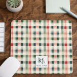 Soft Evergreen Gingham Monogram Mouse Pad<br><div class="desc">Add a touch of timeless charm to your workspace with this Soft Evergreen Gingham Monogram Mouse Pad. Featuring a classic plaid pattern in soothing shades of green, red, and beige, this mouse pad is the perfect blend of style and functionality. The personalized monogram in the centre allows you to add...</div>