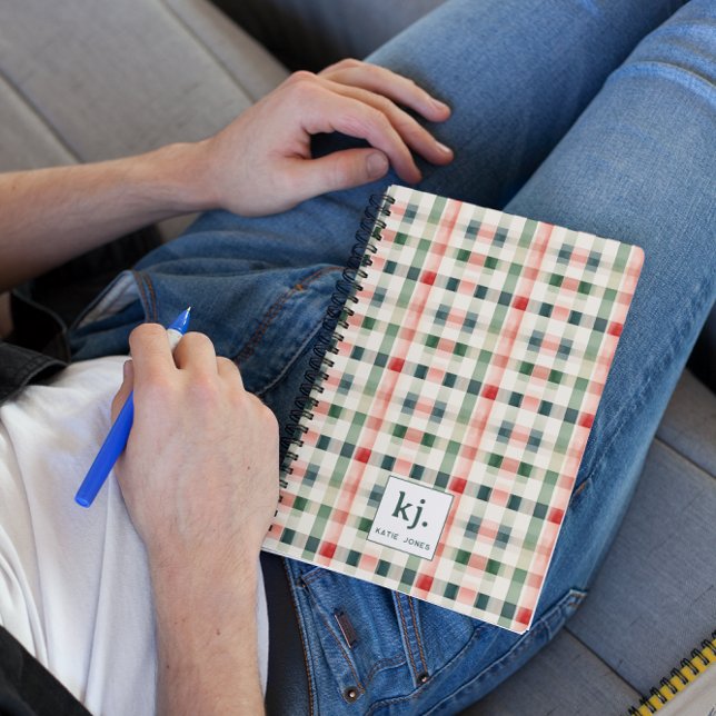 Soft Evergreen Gingham Monogram Notebook (Creator Uploaded)