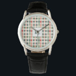 Soft Evergreen Gingham Monogram Watch<br><div class="desc">Elevate your style with this elegant Soft Evergreen Gingham Monogram Watch. Featuring a timeless plaid pattern in muted green, red, and cream tones, this classic design is perfect for anyone who loves vintage-inspired accessories with a modern touch. The customizable monogram on the watch face adds a personal flair, making it...</div>