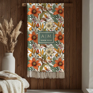 Soft Fall Flowers Olive Green Terracotta Accent Fleece Blanket