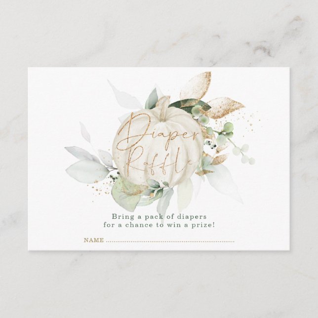 Soft Fall Pumpkin Botanical Leaves Diaper Raffle Enclosure Card (Front)