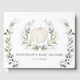 Soft Fall Pumpkin Greenery Gold Neutral Baby Guest Book