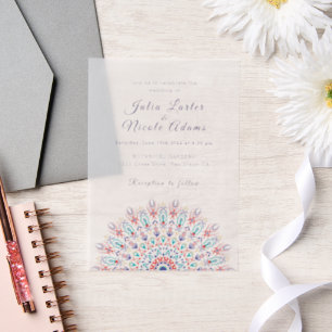 Soft Feather Dry Pampas Grass Mandala Wedding Vellum Invitations