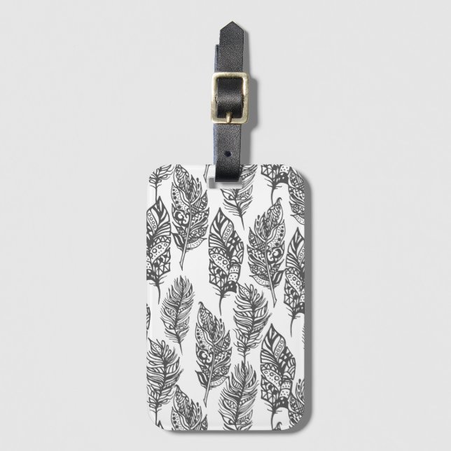 Soft Feathers Doodle Luggage Tag (Front Vertical)