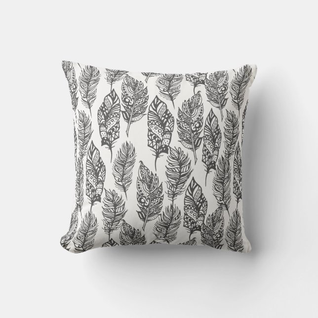 Soft Feathers Doodle Throw Pillow (Front)