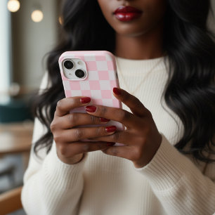 Soft Feminine Pink Checkered Girly iPhone 15 Case