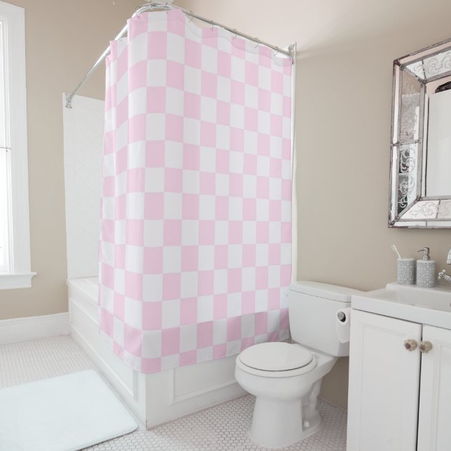 Soft Feminine Pink Gingham Chequered Girly  (Soft Feminine Pink Gingham Checkered Girly Shower Curtain)
