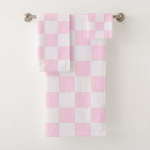 Soft Feminine Pink Gingham Chequered Girly  Bath Towel Set