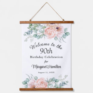 Soft Floral 90th Birthday Celebration Hanging Tapestry
