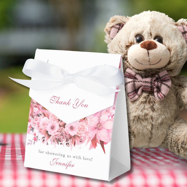 Soft Floral Blush Teddy Bear Baby Shower Favor Box (Creator Uploaded)