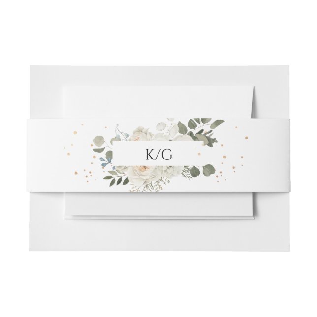 Soft Floral Botanical Foliage Romantic Wedding Invitation Belly Band (Front Example)