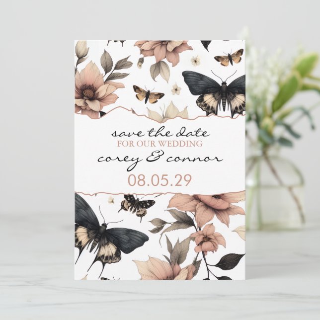 Soft Floral Butterflies Save The Date (Standing Front)