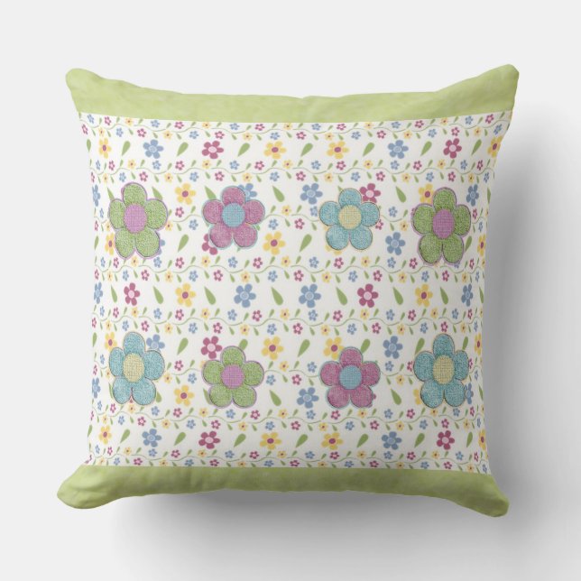 Soft Floral Digital Flowers Throw Pillow (Front)