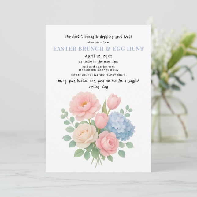 Soft Floral Easter Brunch Egg Hunt Invite (Standing Front)