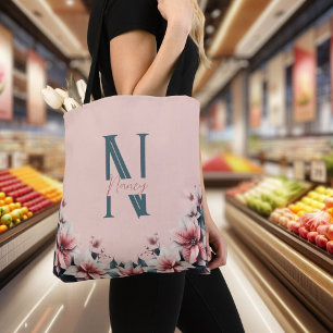 Soft Floral Monogram Tote Bag
