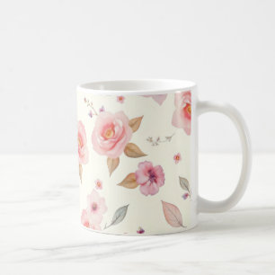 soft floral motifs in delicate pastel hues of pink coffee mug