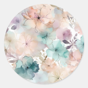 Soft Floral Pastel Seamless Pattern Classic Round Sticker