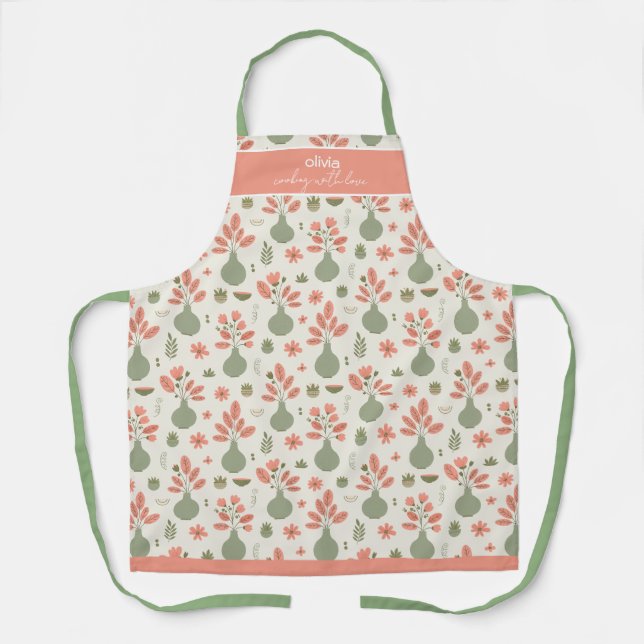 Soft Floral Pattern — Cooking with Love Apron (Front)